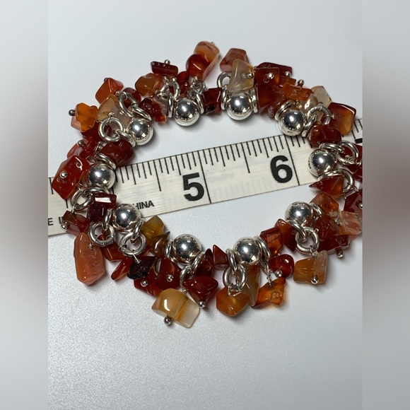 Silpada Very Rare Sterling Silver & Carnelian Bead ChaCha Stretch Bracelet - Picture 9 of 15